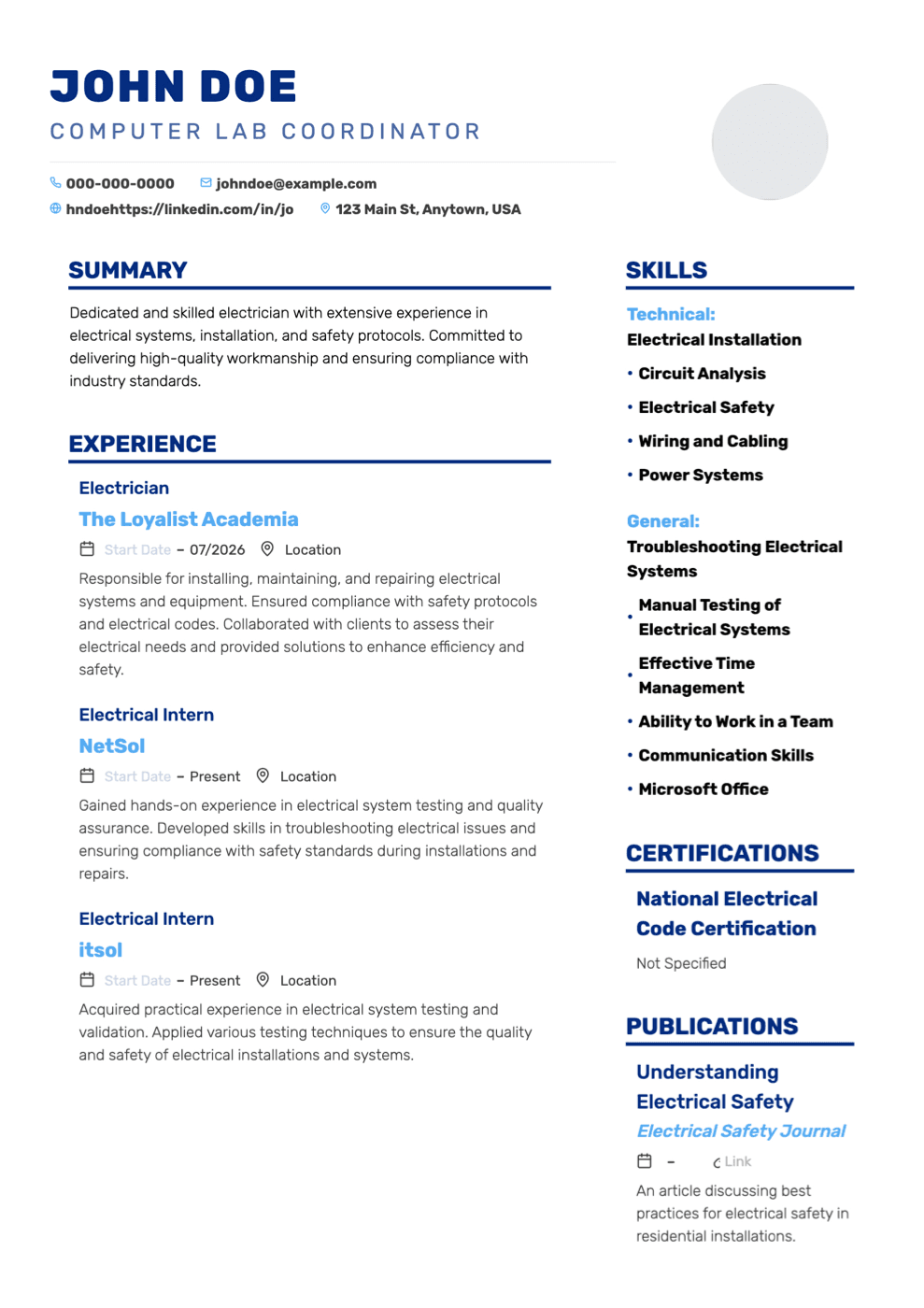 Double Column resume template preview
