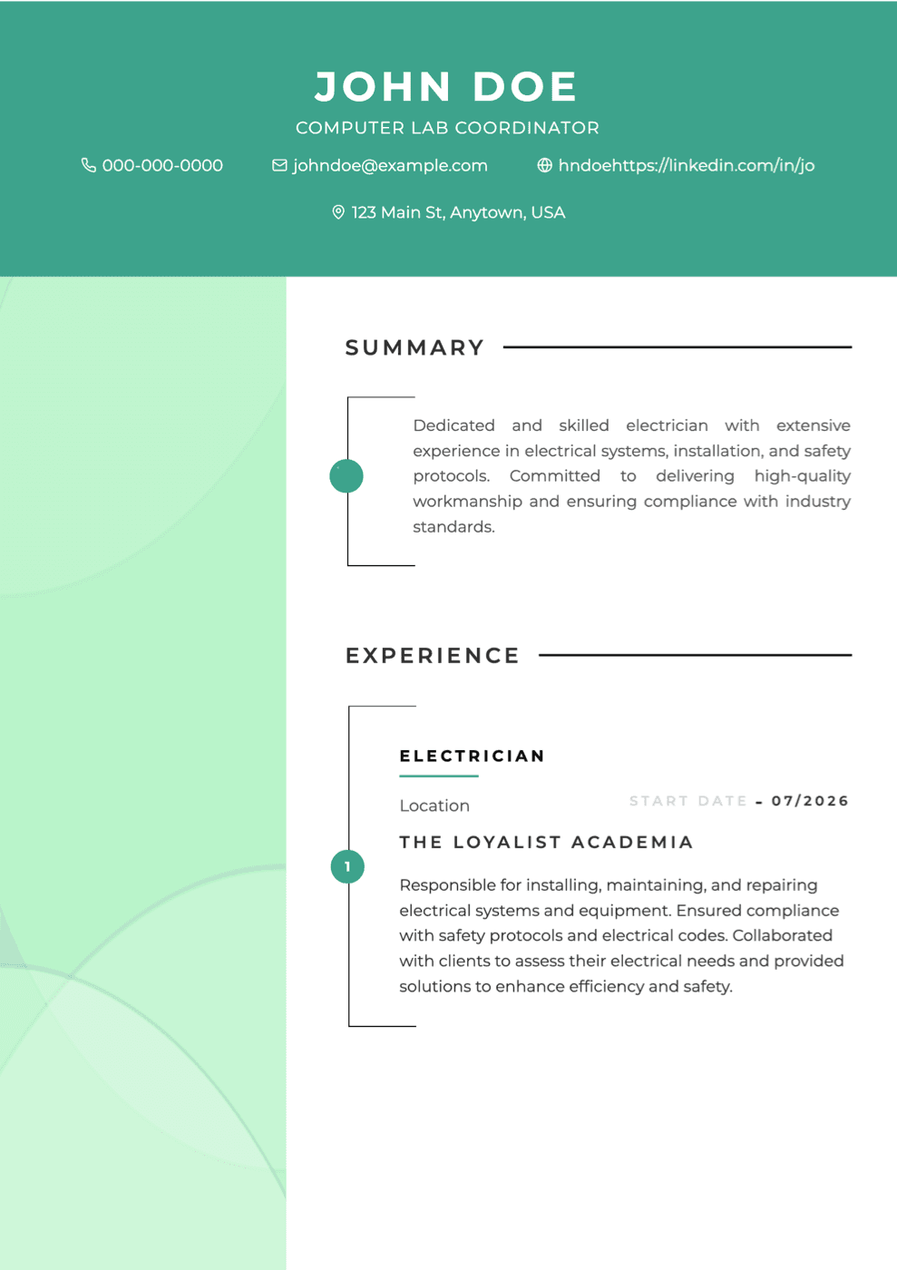 Emerald resume template preview