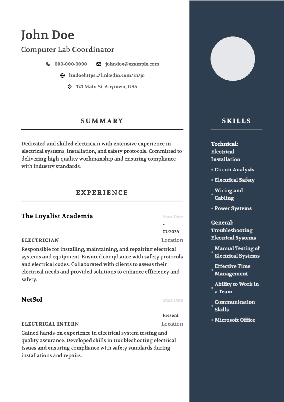 Executive resume template preview