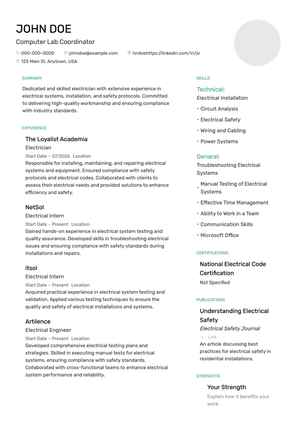 Minimal resume template preview